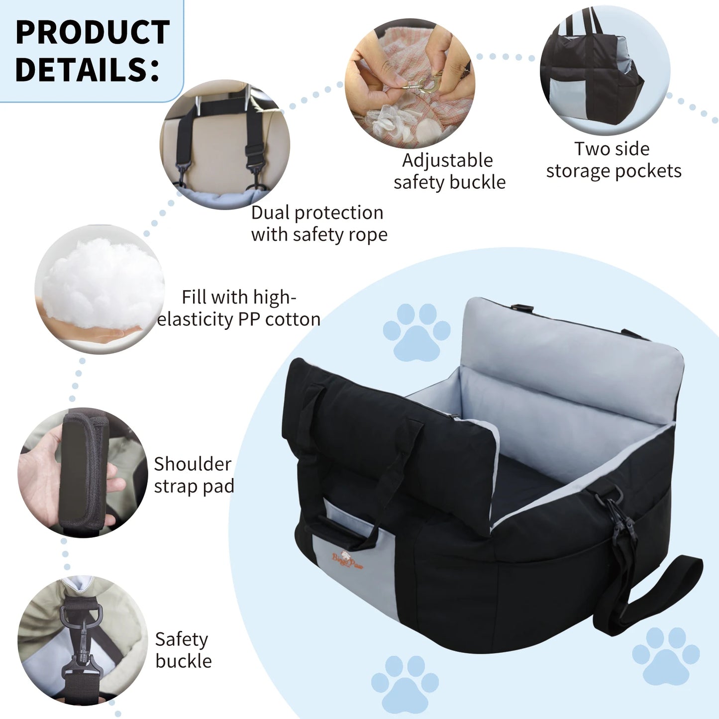 Borwart Portable Dog Car Seat With Safety Belt And Washable Cover