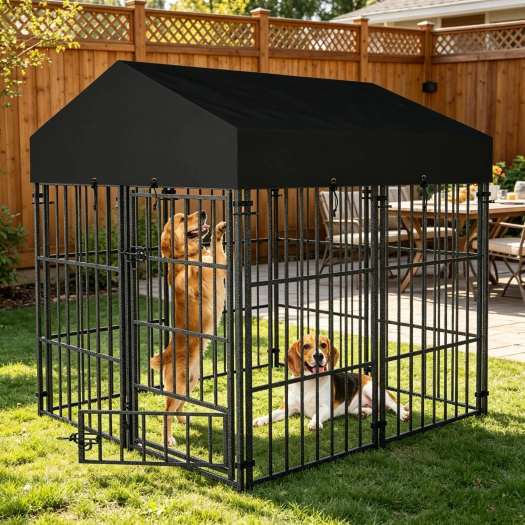 BORWART Heavy Duty Dog Kennel Welded Metal Playpen with Roof