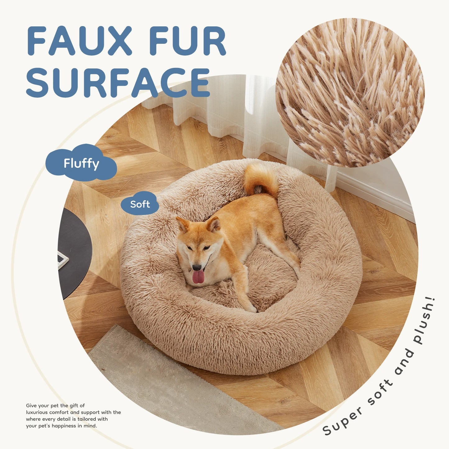 MCQ Round Faux Fur Orthopedic Dog Bed For Indoor Comfort