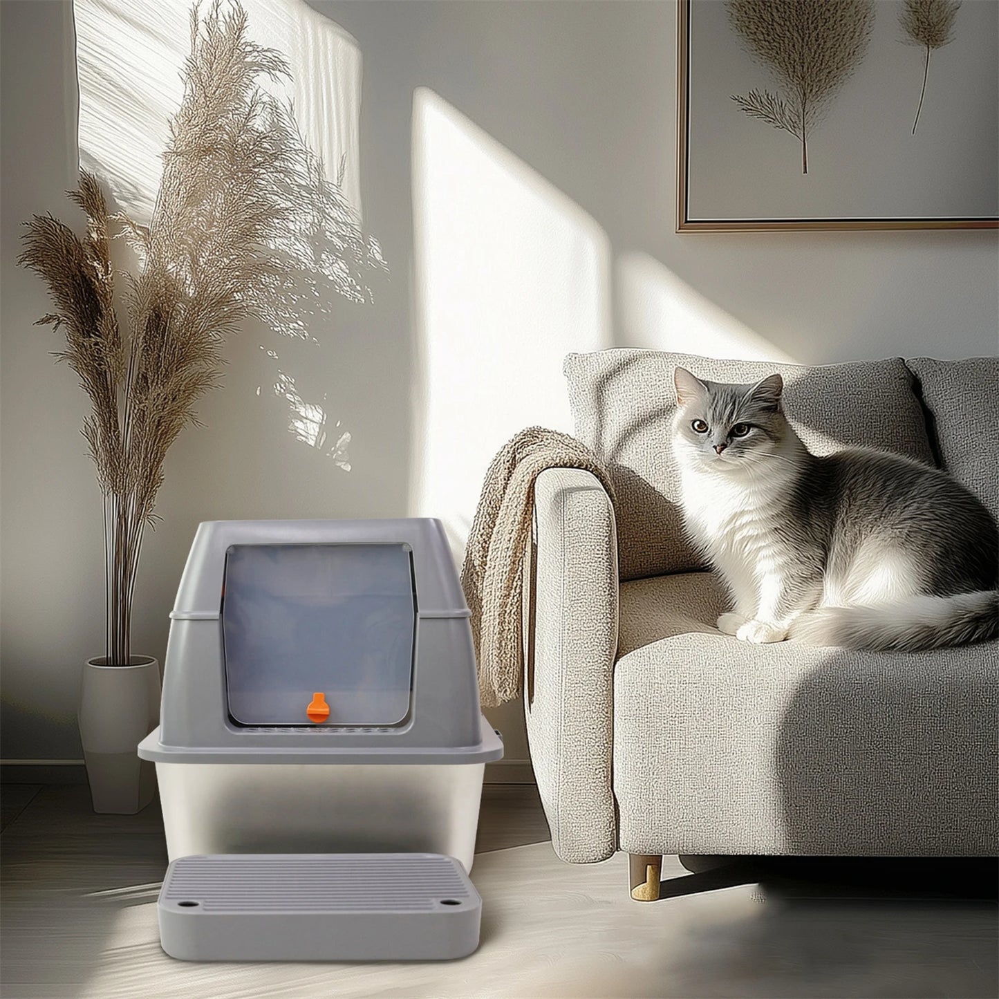 Enclosed Stainless Steel Cat Litter Box With Lid High Wall