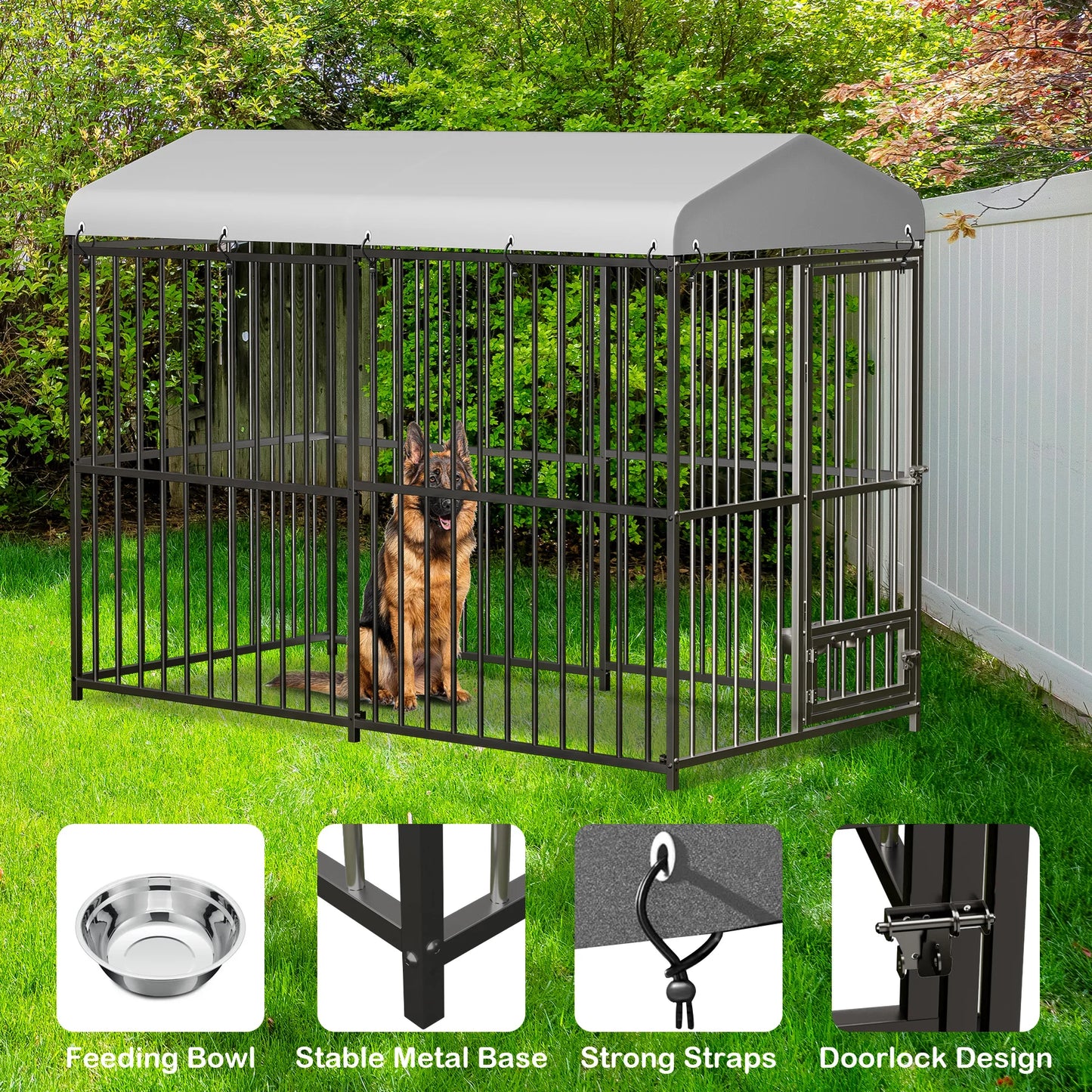 HiMISS Galvanized Metal Dog Kennel With UV Water-Resistant Cover