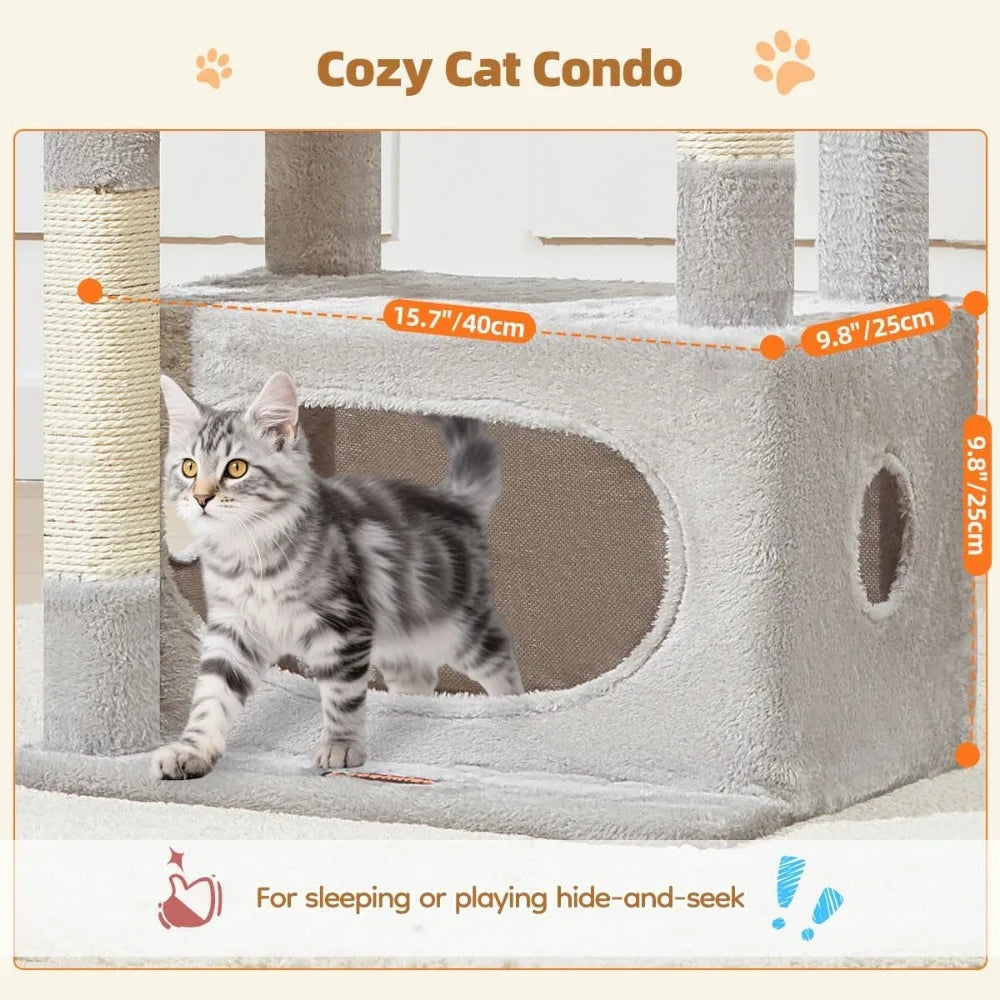 NBVCX Cat Tree With Adjustable Condo And Plush Perch Tower