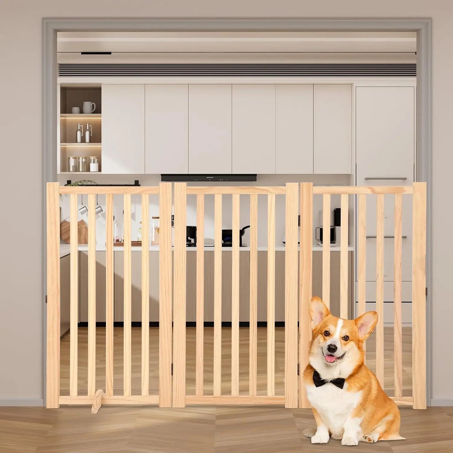 HiMISS Freestanding Wooden Dog Gate Foldable for Doorways and Stairs