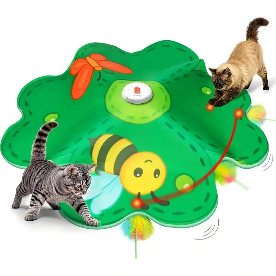Rechargeable Interactive Cat Toy With Movable LED Dot Feather Wand