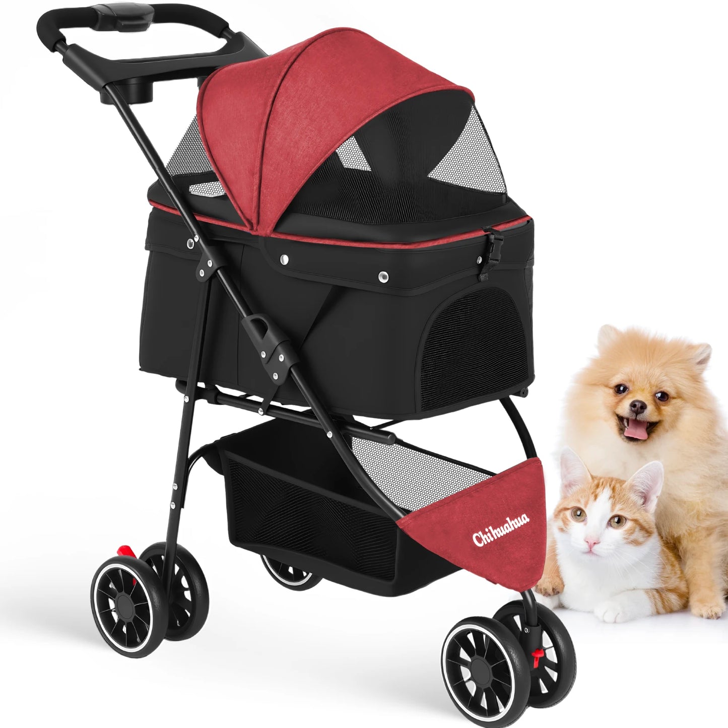 CHIHUAHUA Pet Stroller Foldable 3 Wheel Breathable Mesh Carrier