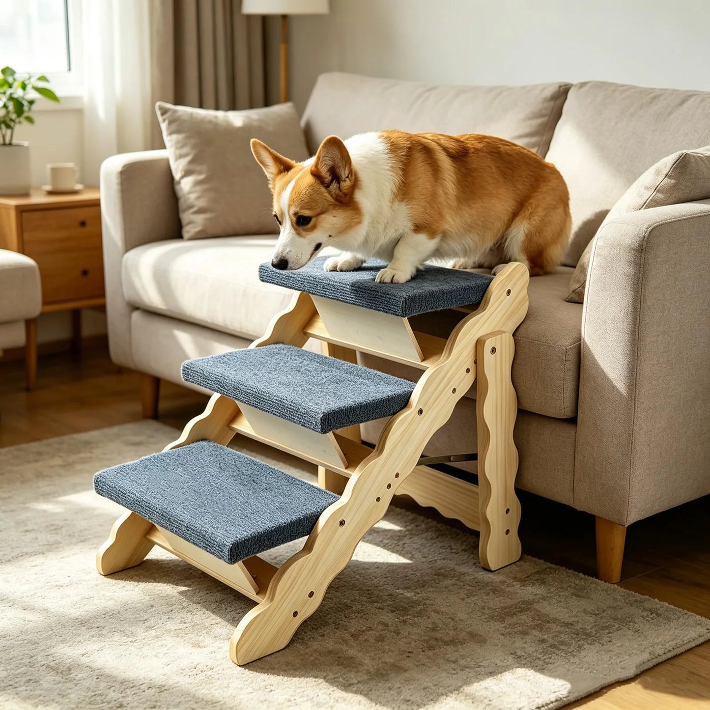 DishyKooker Wooden Pet Stairs And Folding Dog Safety Ramp