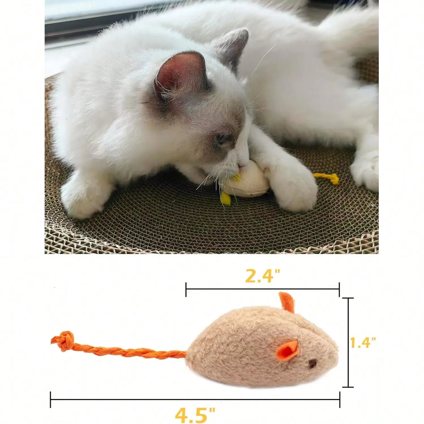 Interactive Fleece Cat Mouse Toy With Squeaking Rattle For Indoor Use