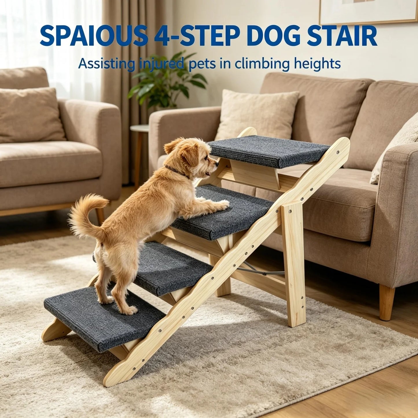 HiMISS Dog Door 2-In-1 Collapsible Wooden Dog Stairs And Ramp