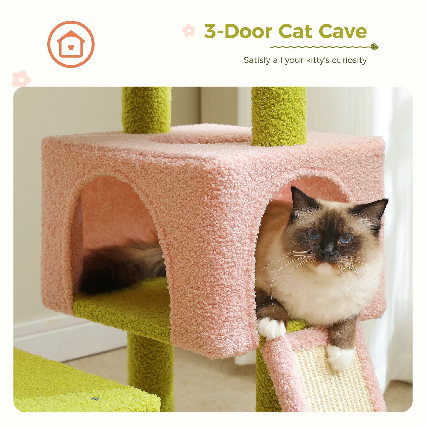 PEQULTI Flower Cat Tree Multi Level Cat Tower With Scratching Posts Hammock Ramp