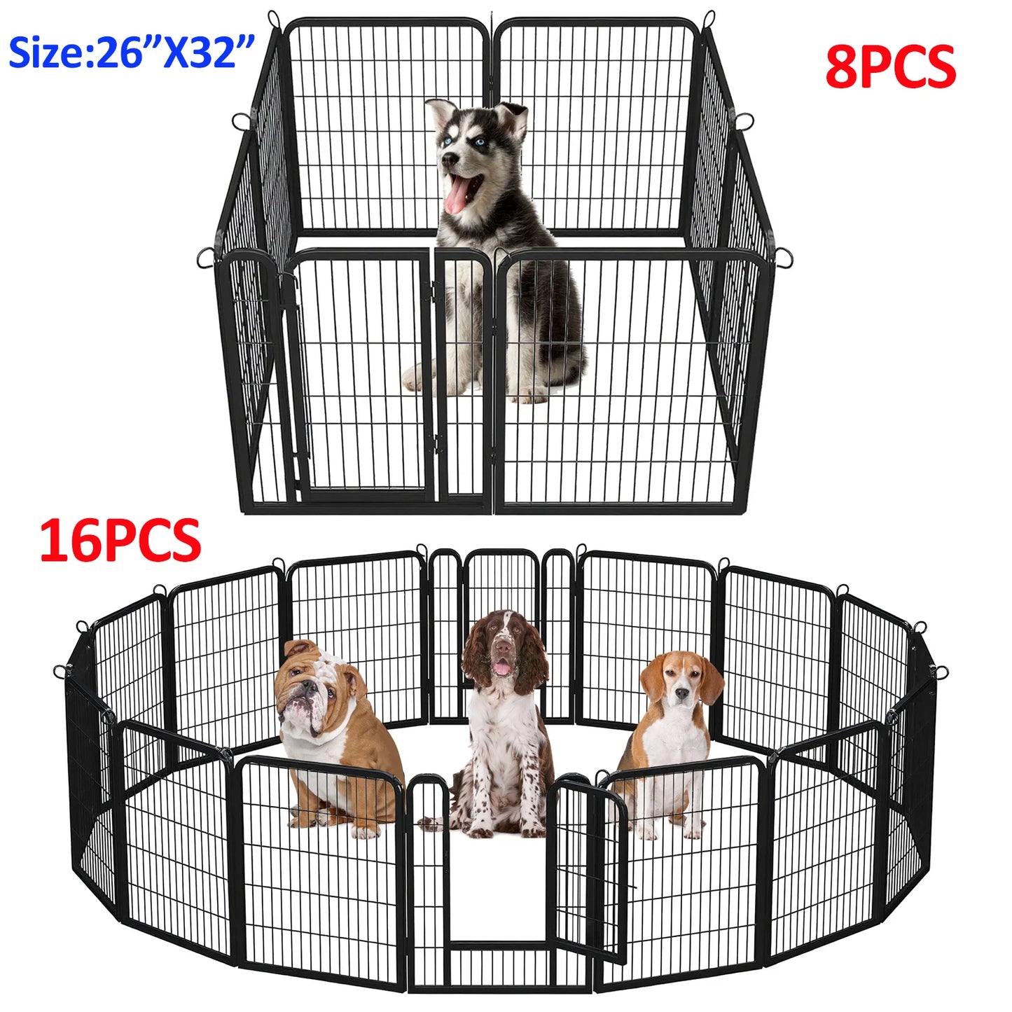 Dog Playpen With Door Foldable Metal Pet Fence Heavy Duty