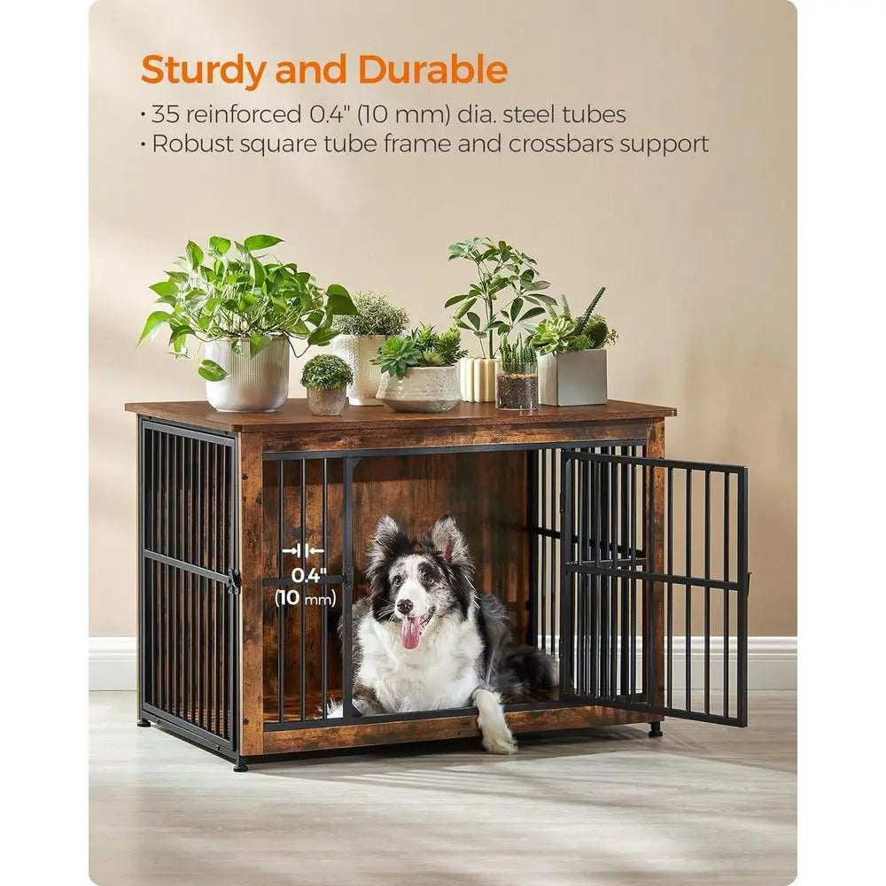 Heavy Duty Dog Crate Furniture With Wooden Side End Table