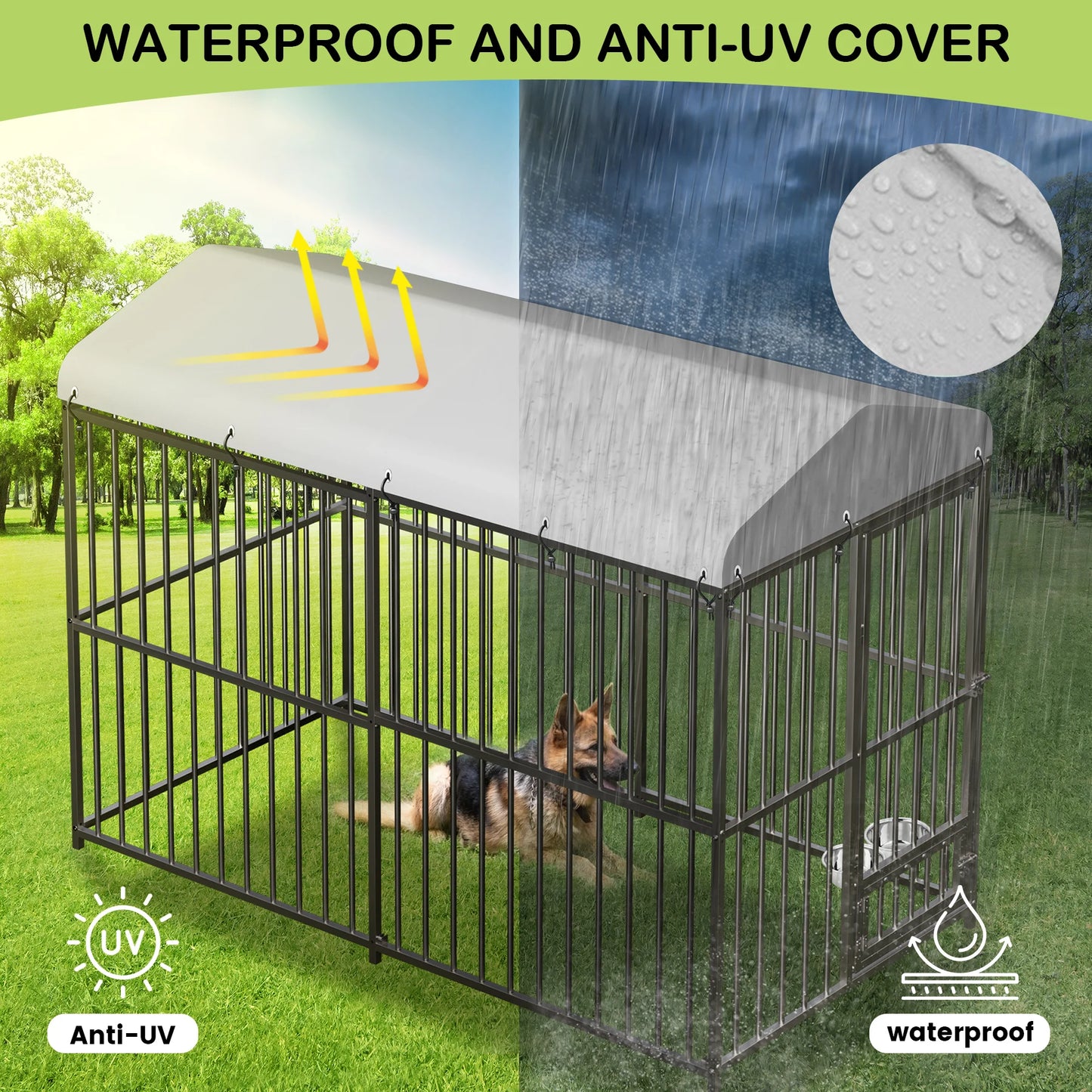 HiMISS Galvanized Metal Dog Kennel With UV Water-Resistant Cover