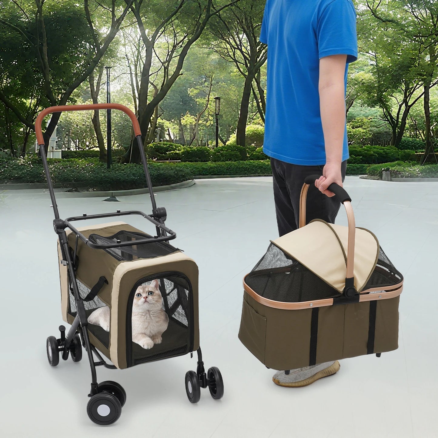 Bymaocar Foldable Pet Stroller For Small Medium Pets With Sunshade