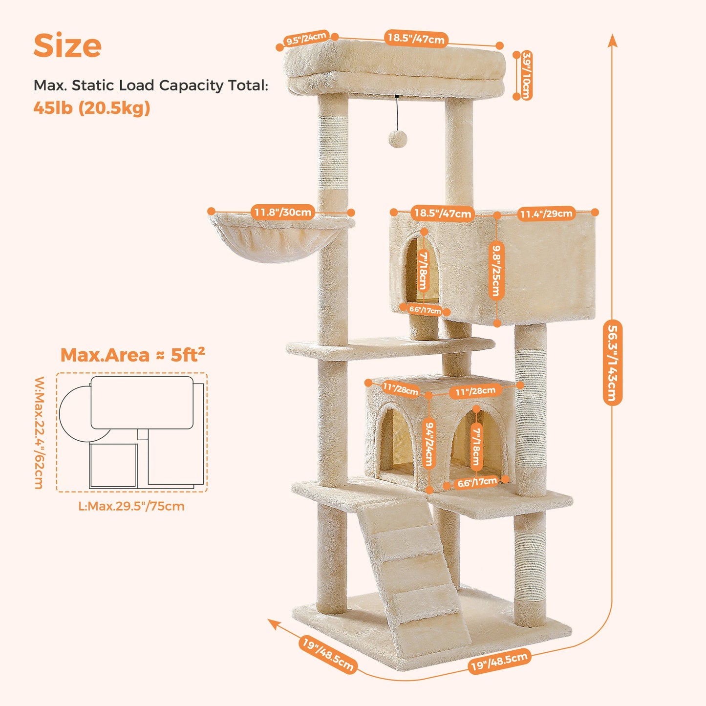 PAWZ Road Cat Tree With Toy Tower And Plush Hammock