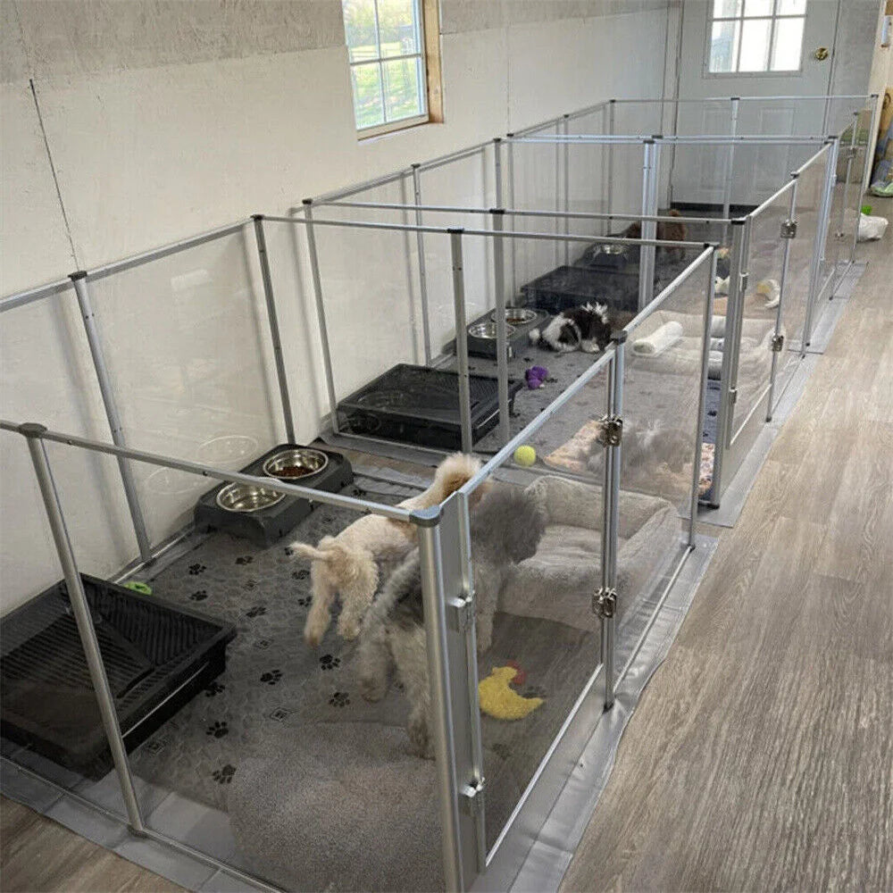 BORWART Acrylic Dog Playpen 3in1 Indoor Enclosure With Waterproof Pad