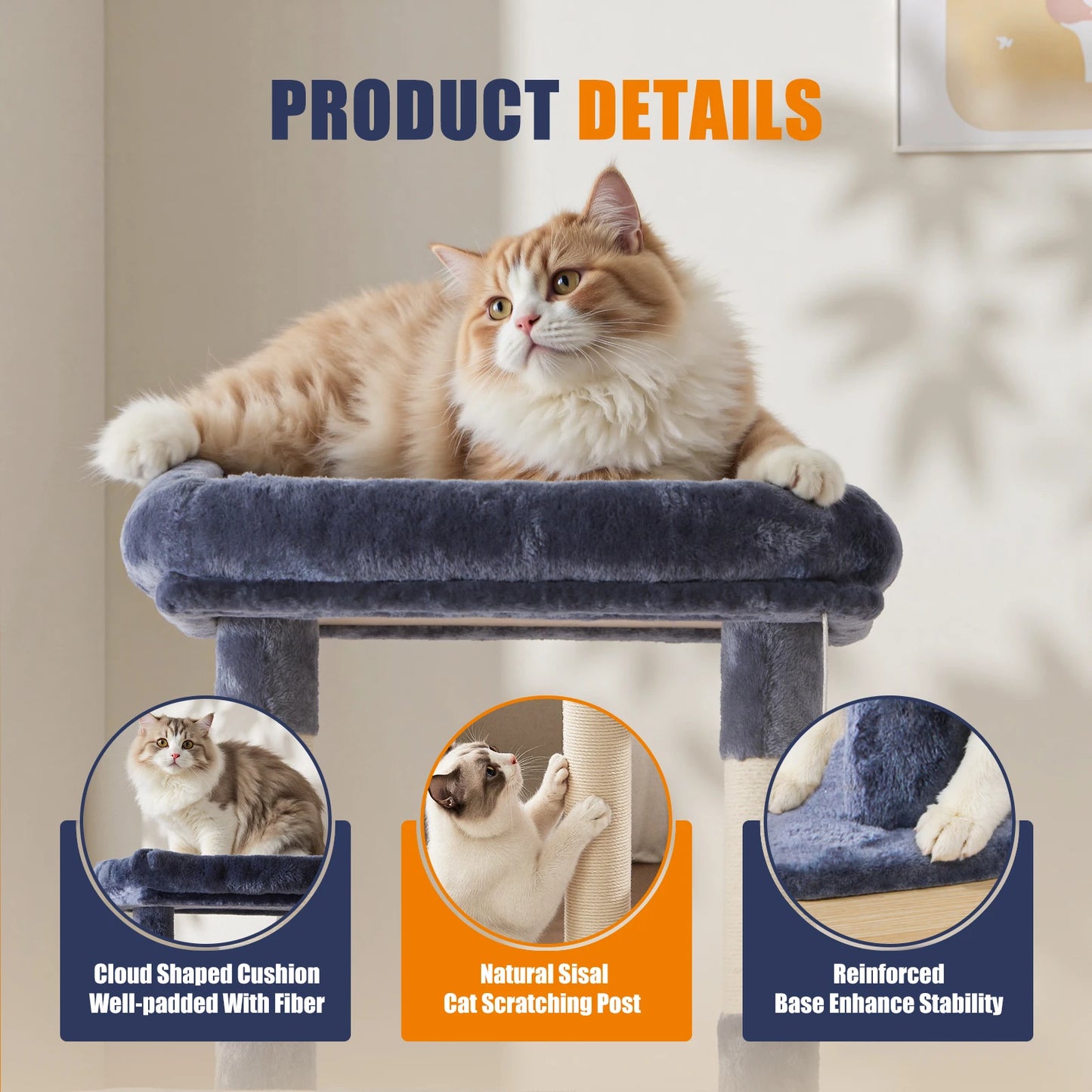 MCQ Multi Level Cat Tree With Sisal Scratcher And Cozy Condo