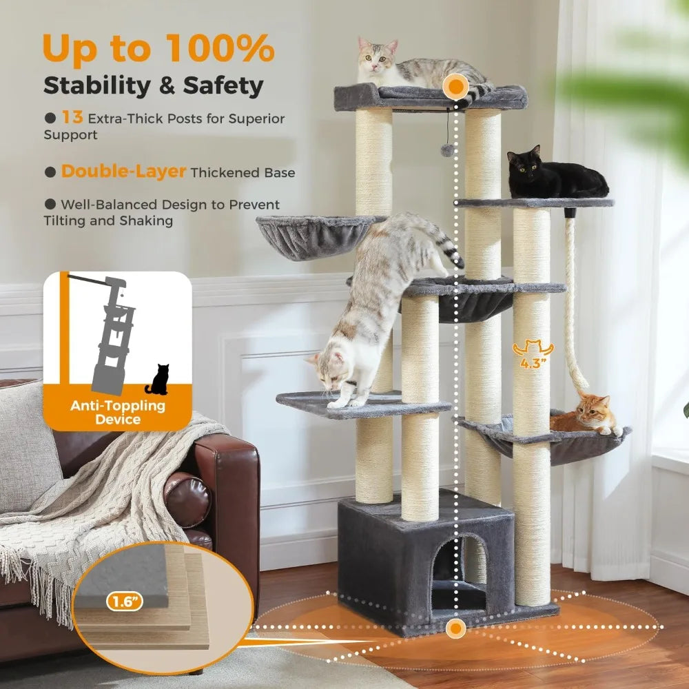 Heavy Duty Cat Tree With Cat Condo And Scratching Posts