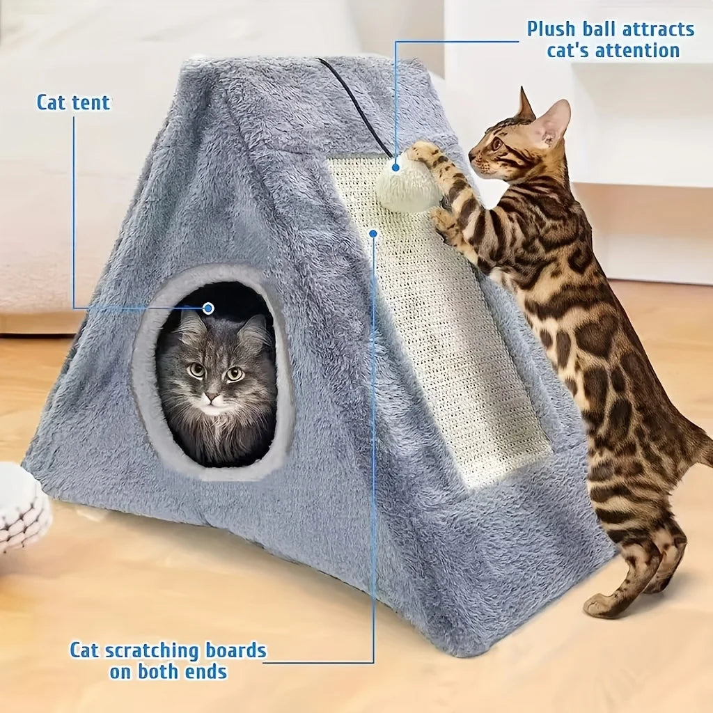 NONECN Cat Bed With Plush Toy Ball Scratching Board