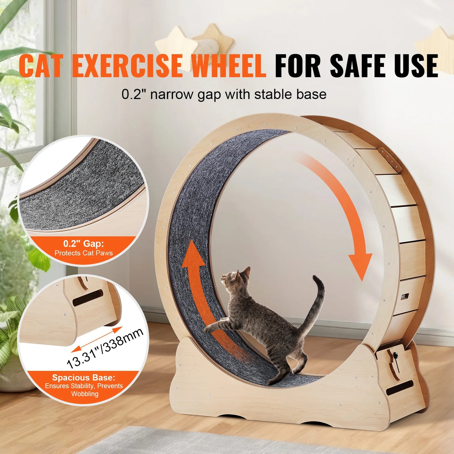 Wooden Cat Exercise Wheel Indoor Treadmill With Detachable Carpet