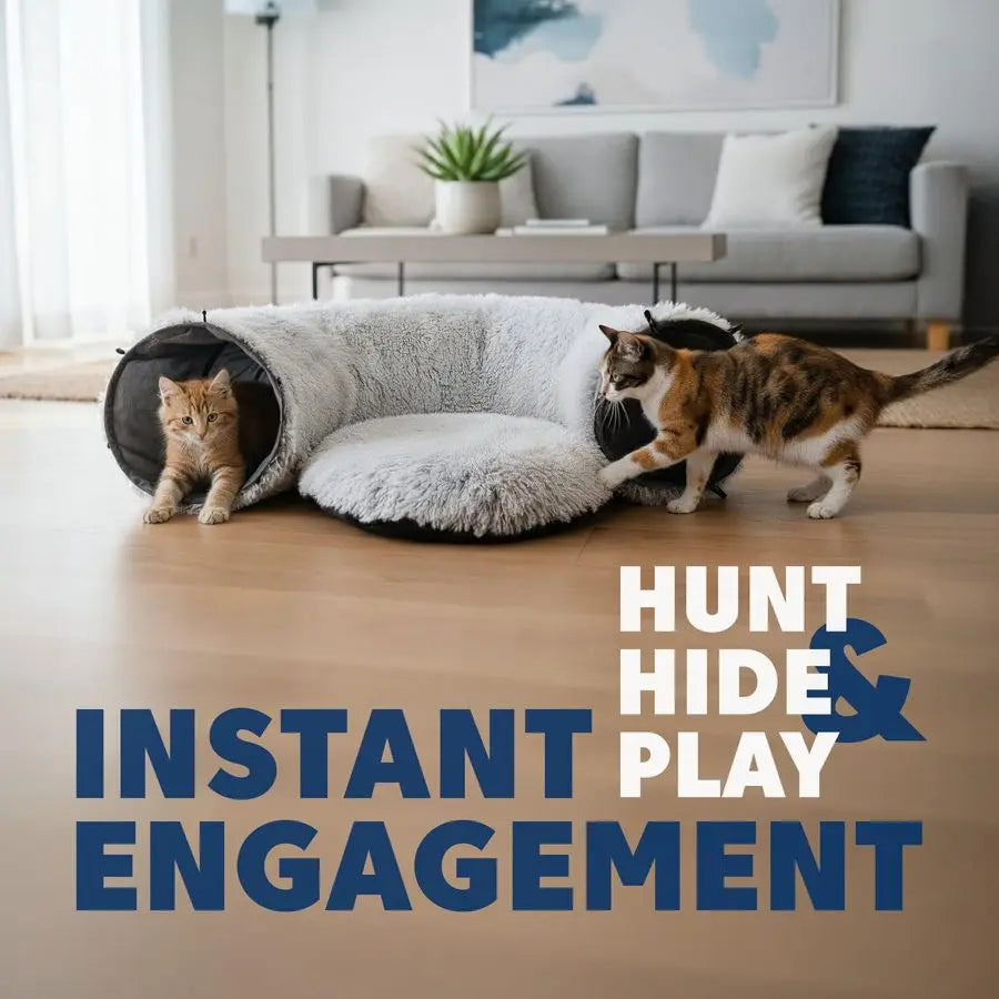 Donut Tunnel Cat Bed Indoor Plush Hideaway With Toys 3in1