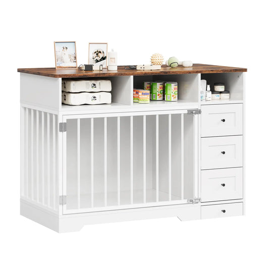 HiMISS Farmhouse Dog Crate End Table With Six Storage Drawers