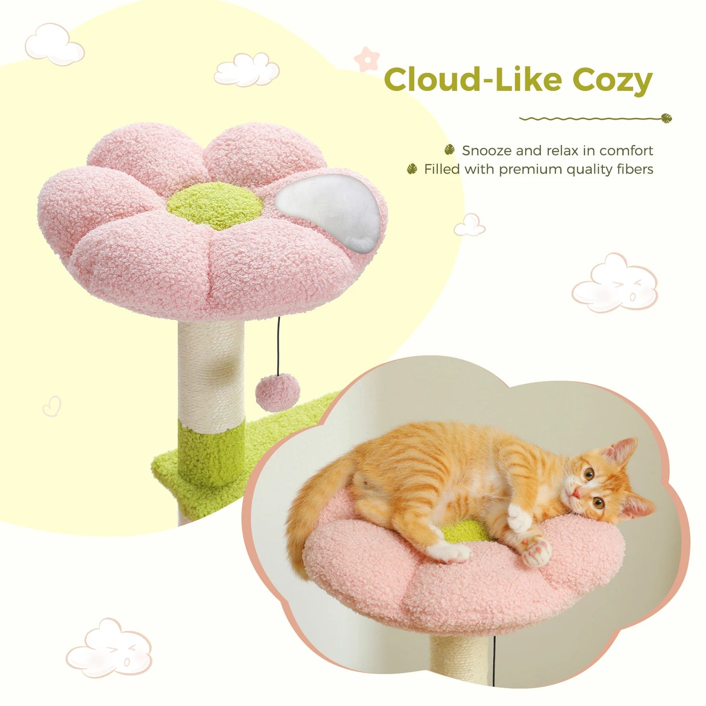 PAWZ Road Flower Cat Tree Multi Level Tower With Sisal Covered Scratching Posts
