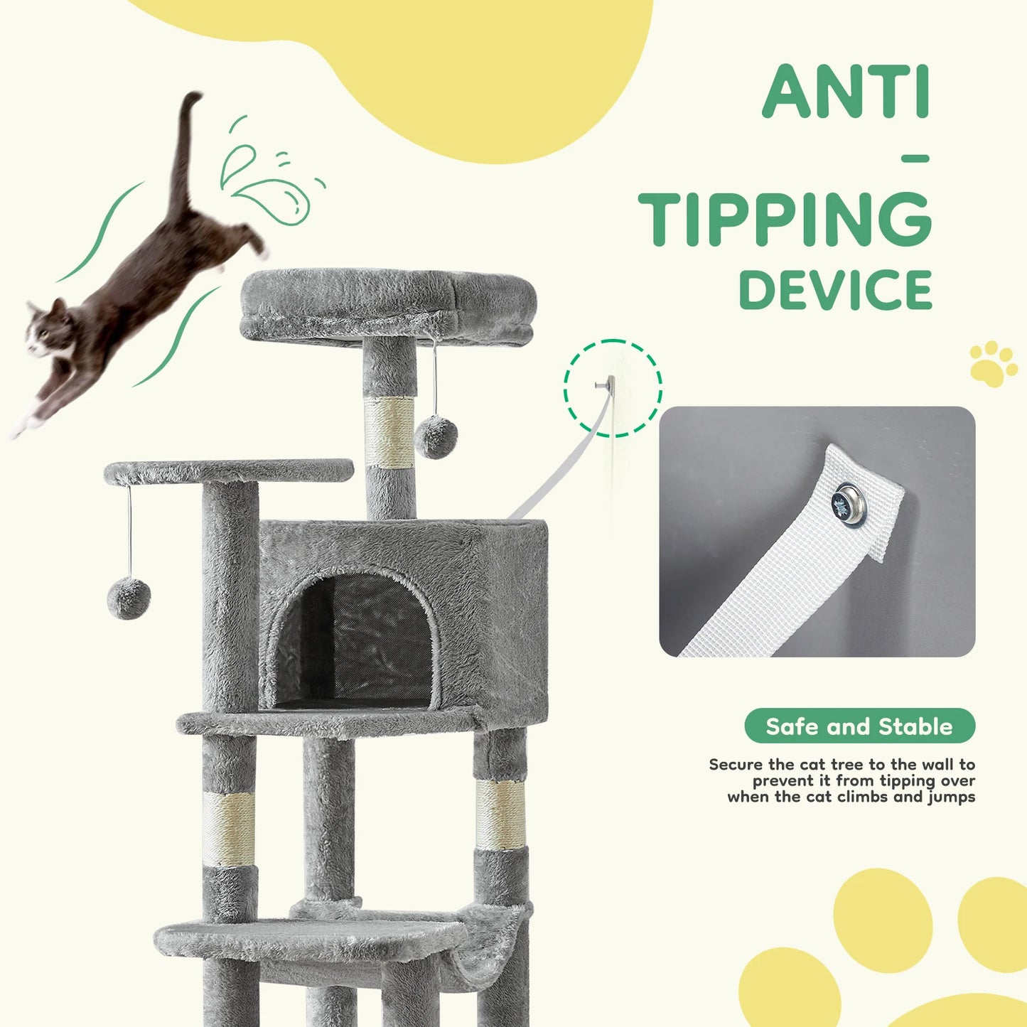 JHK Cat Tree Multi Level Tower With Sisal Scratching Posts