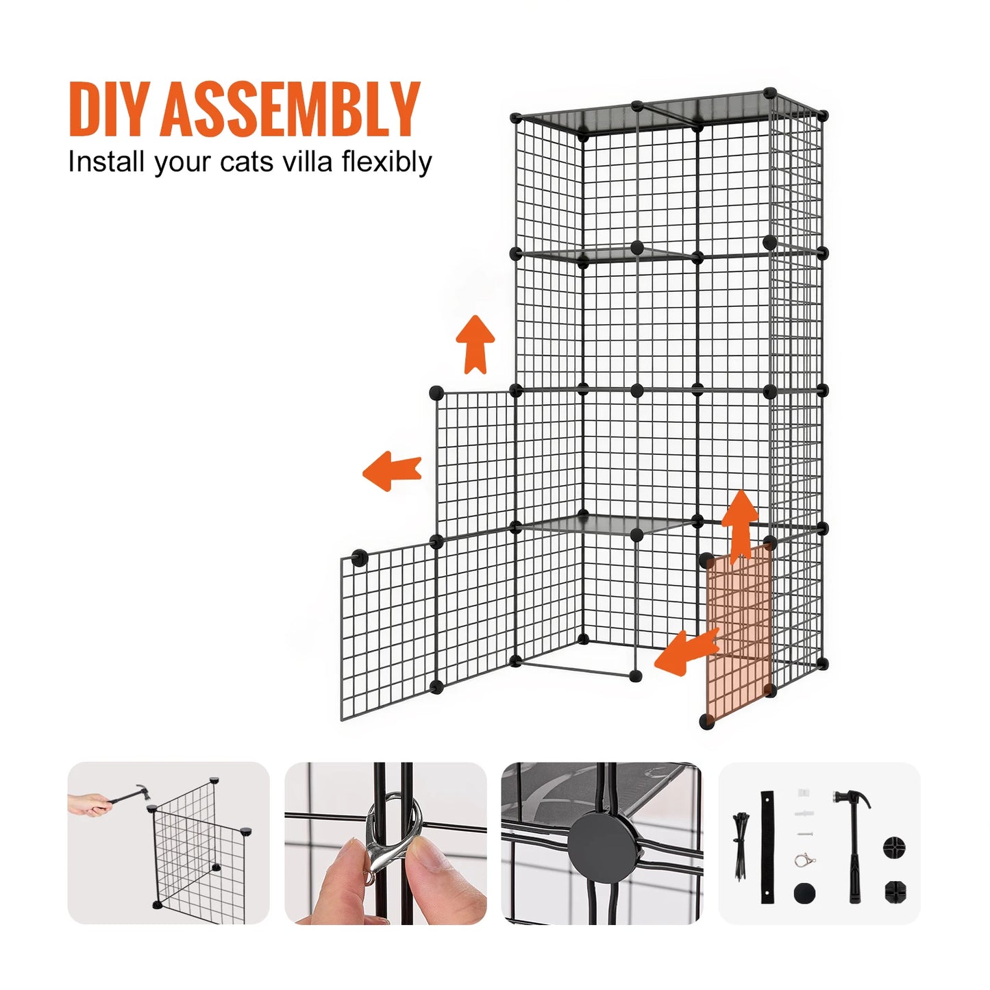 SucceBuy Detachable Metal Wire Cat Cage With Hammock Ramp