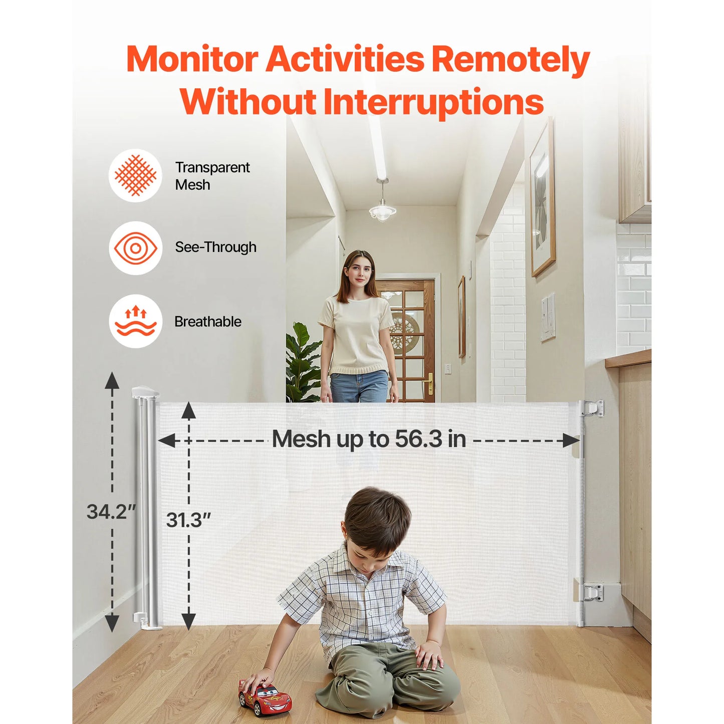 SucceBuy Retractable Baby Gate With Walk Through Safety Lock