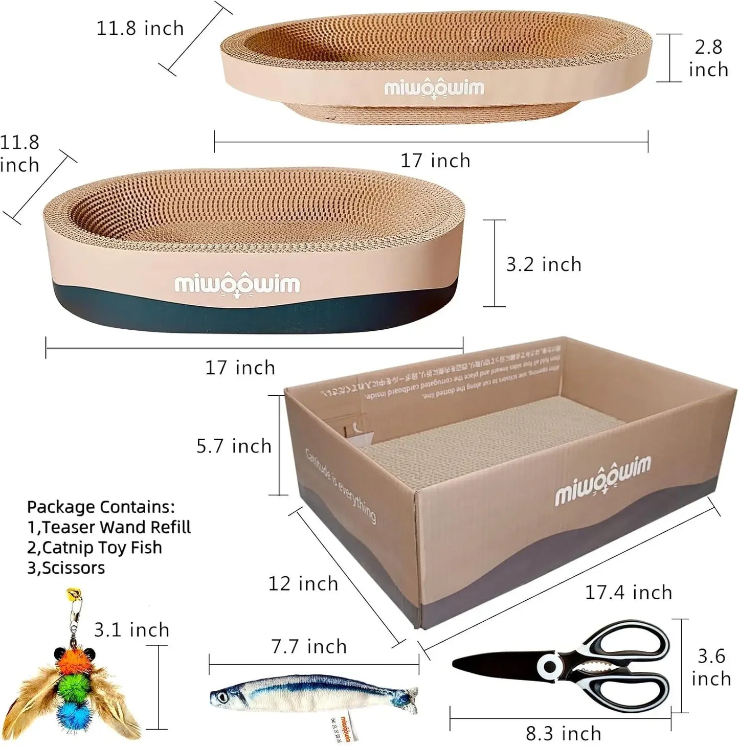 Cat Scratcher Set Cardboard Oval Beds For Indoor Cats