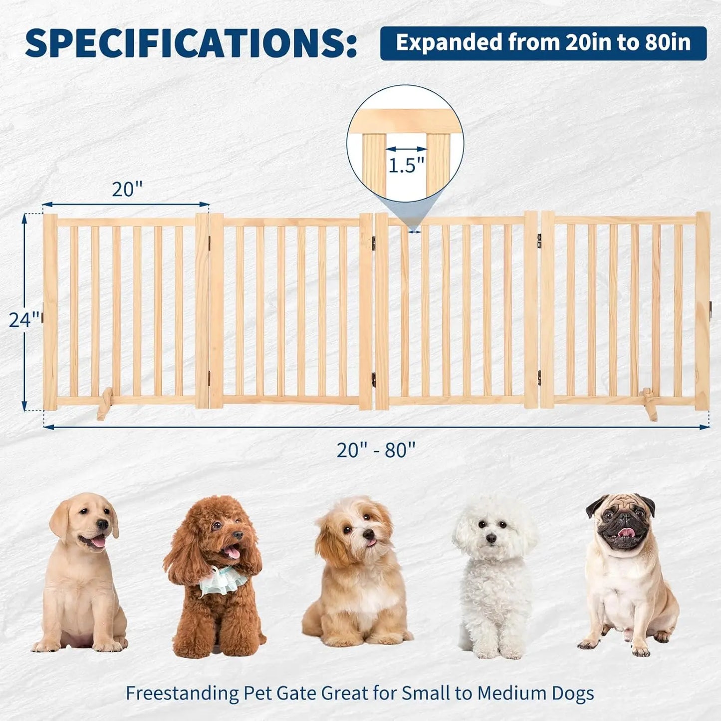 HiMISS Freestanding Wooden Dog Gate Foldable for Doorways and Stairs