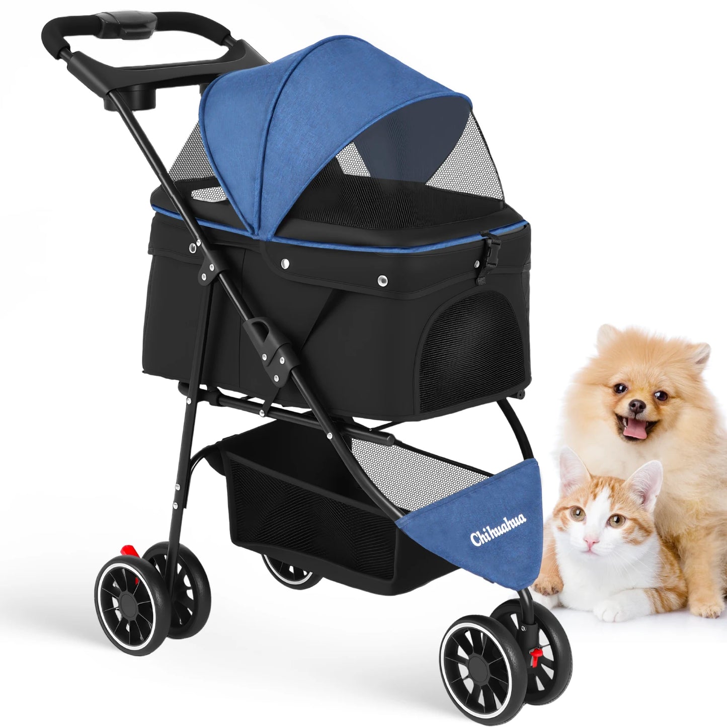 CHIHUAHUA Pet Stroller Foldable 3 Wheel Breathable Mesh Carrier