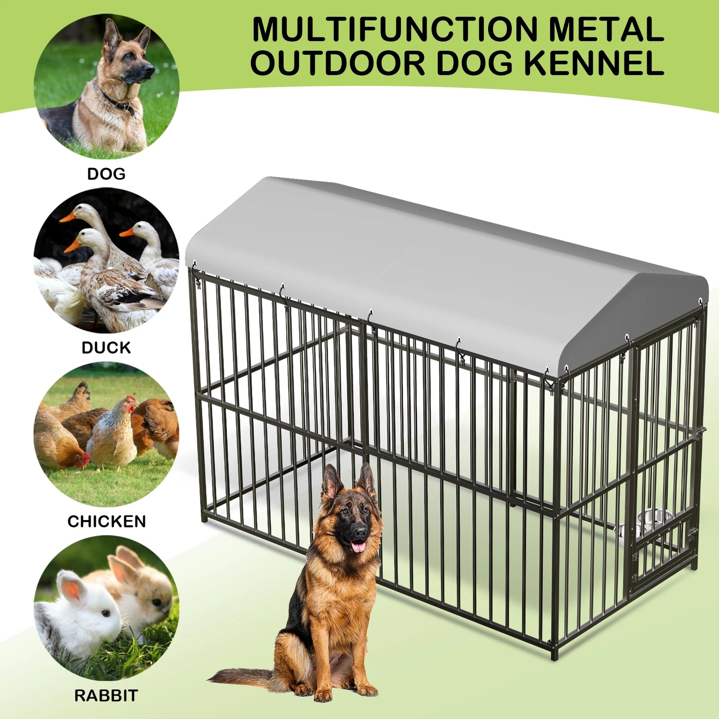 HiMISS Galvanized Metal Dog Kennel With UV Water-Resistant Cover