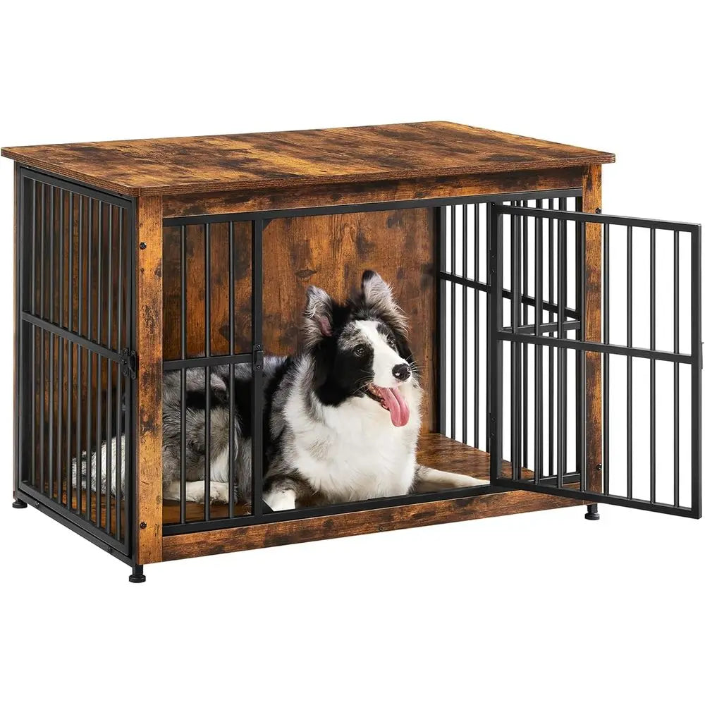 Heavy Duty Dog Crate Furniture With Wooden Side End Table