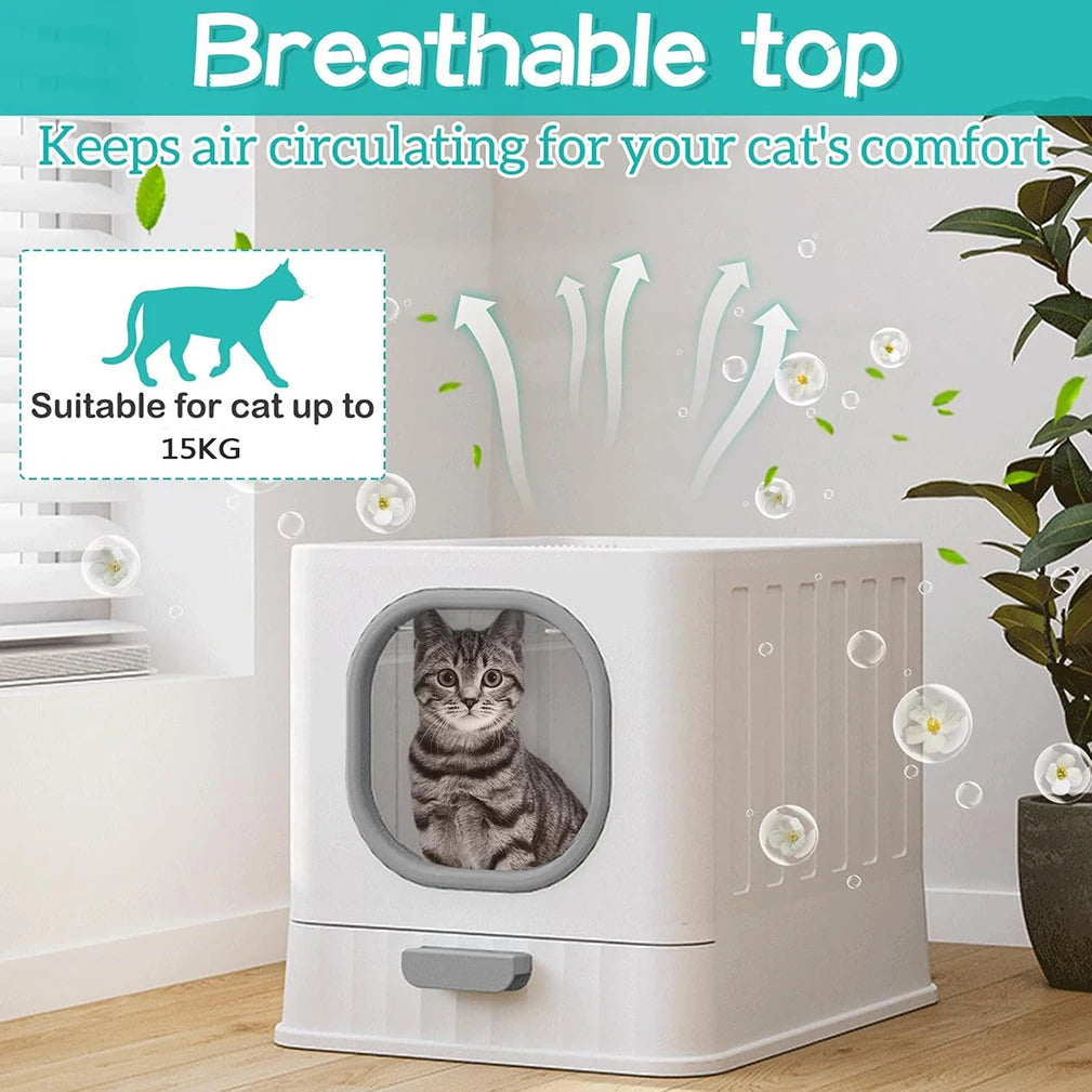 Leak Proof Enclosed Cat Litter Box Drawer Lid And Scoop