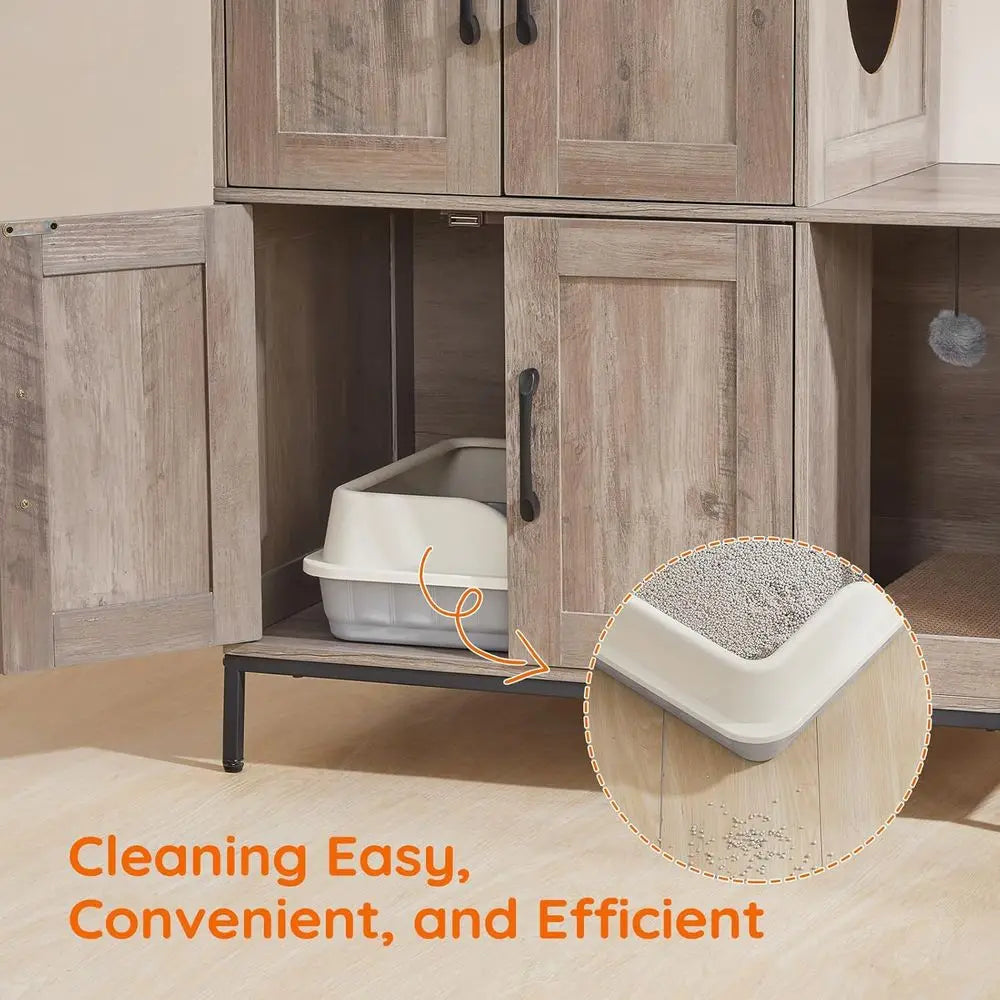 Cat Litter Box Enclosure Cabinet 2 In 1 Hidden Shelves