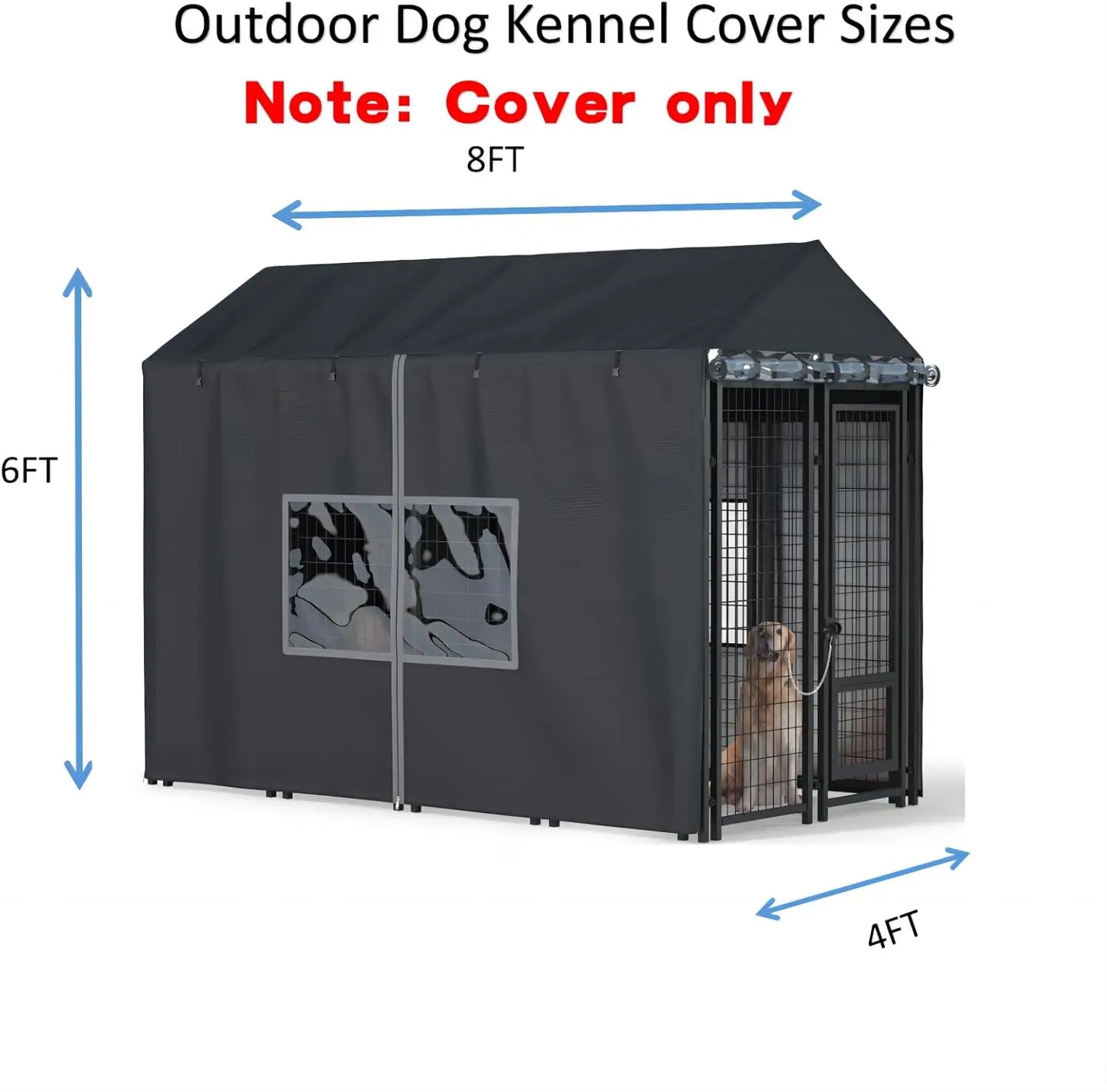 Outdoor Dog Kennel Cover Waterproof Cold Resistant With Zippers PVC Windows