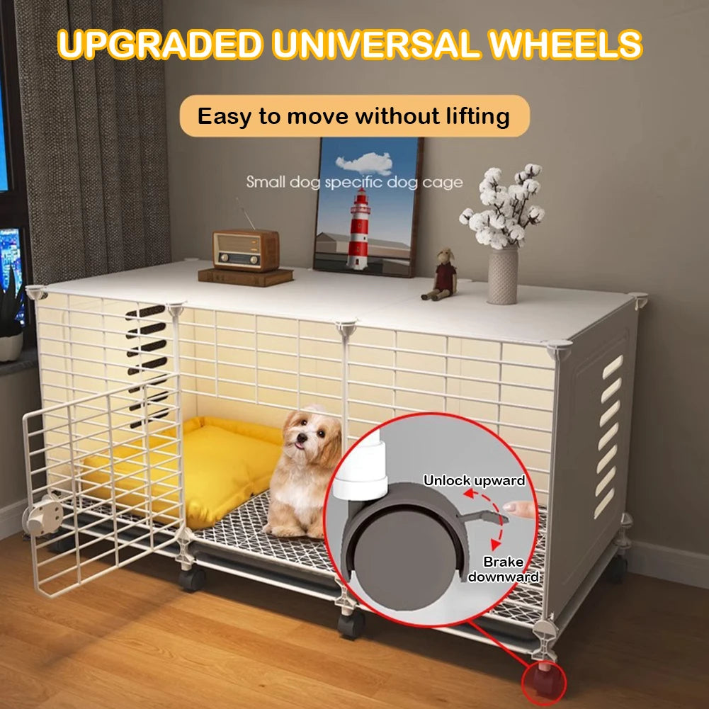 Dog Kennel With Wheels And Tray Indoor Wire Crate Durable