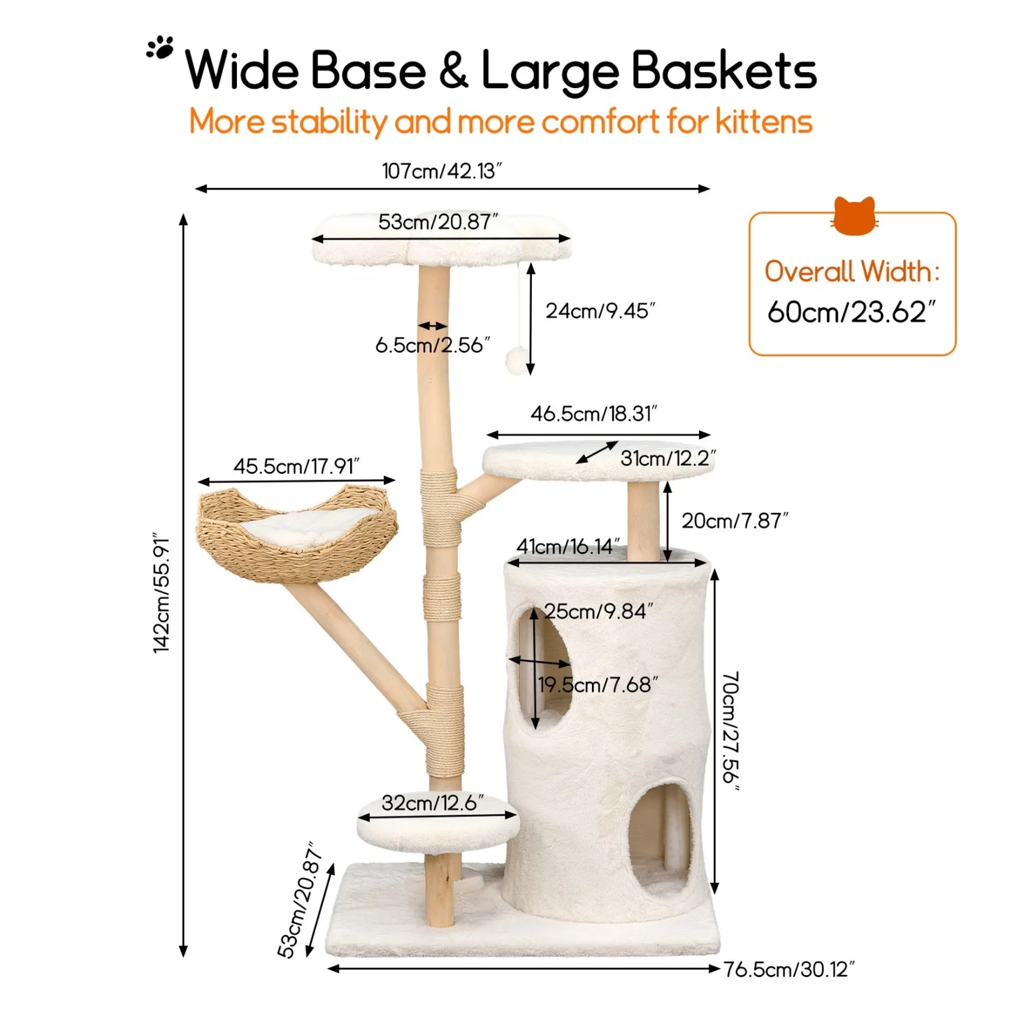 BINGOPAW Multi Level Cat Tree With Hanging Ball And Sisal Scratching Posts