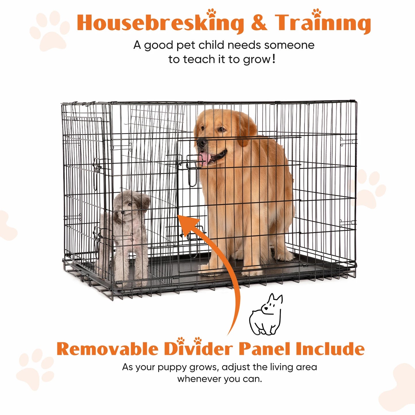 JHK Folding Metal Wire Dog Cage With Leak Proof Tray