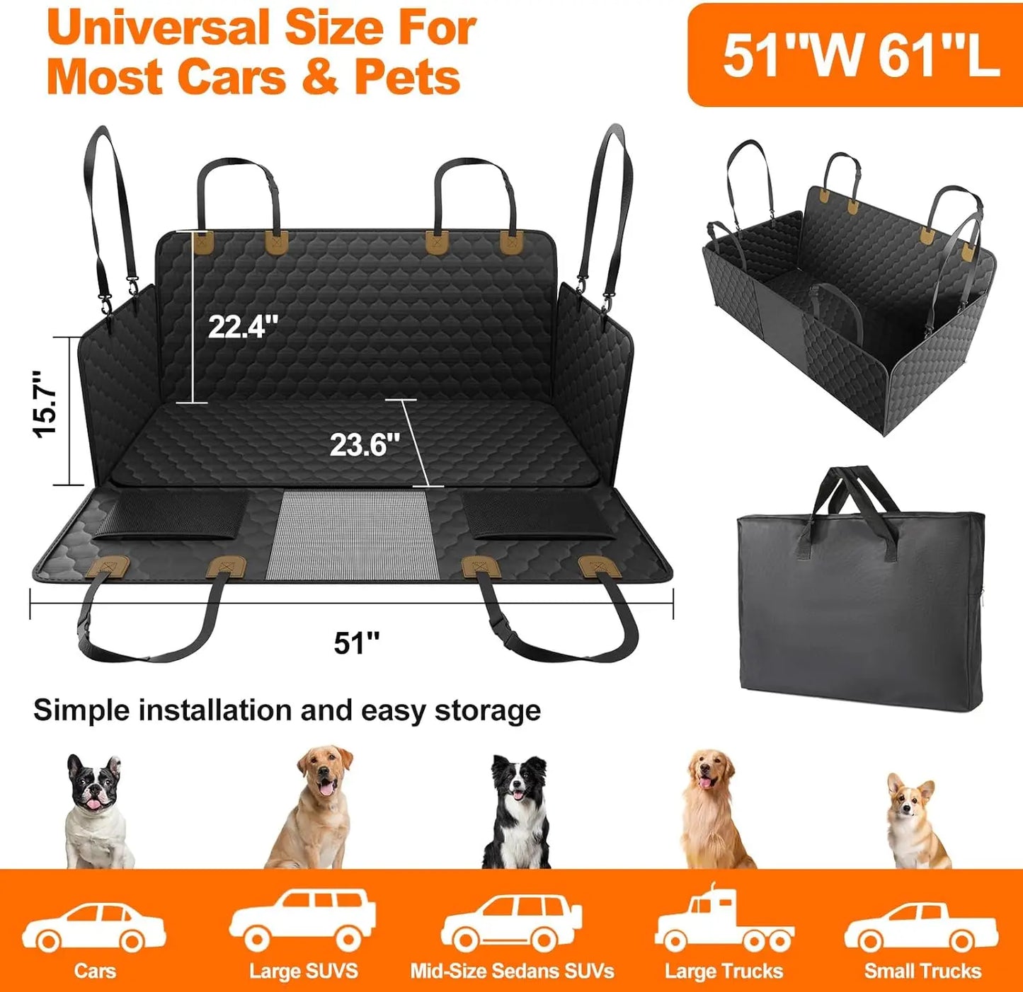 Wedyvko Waterproof Dog Car Seat Hammock Backseat Protector