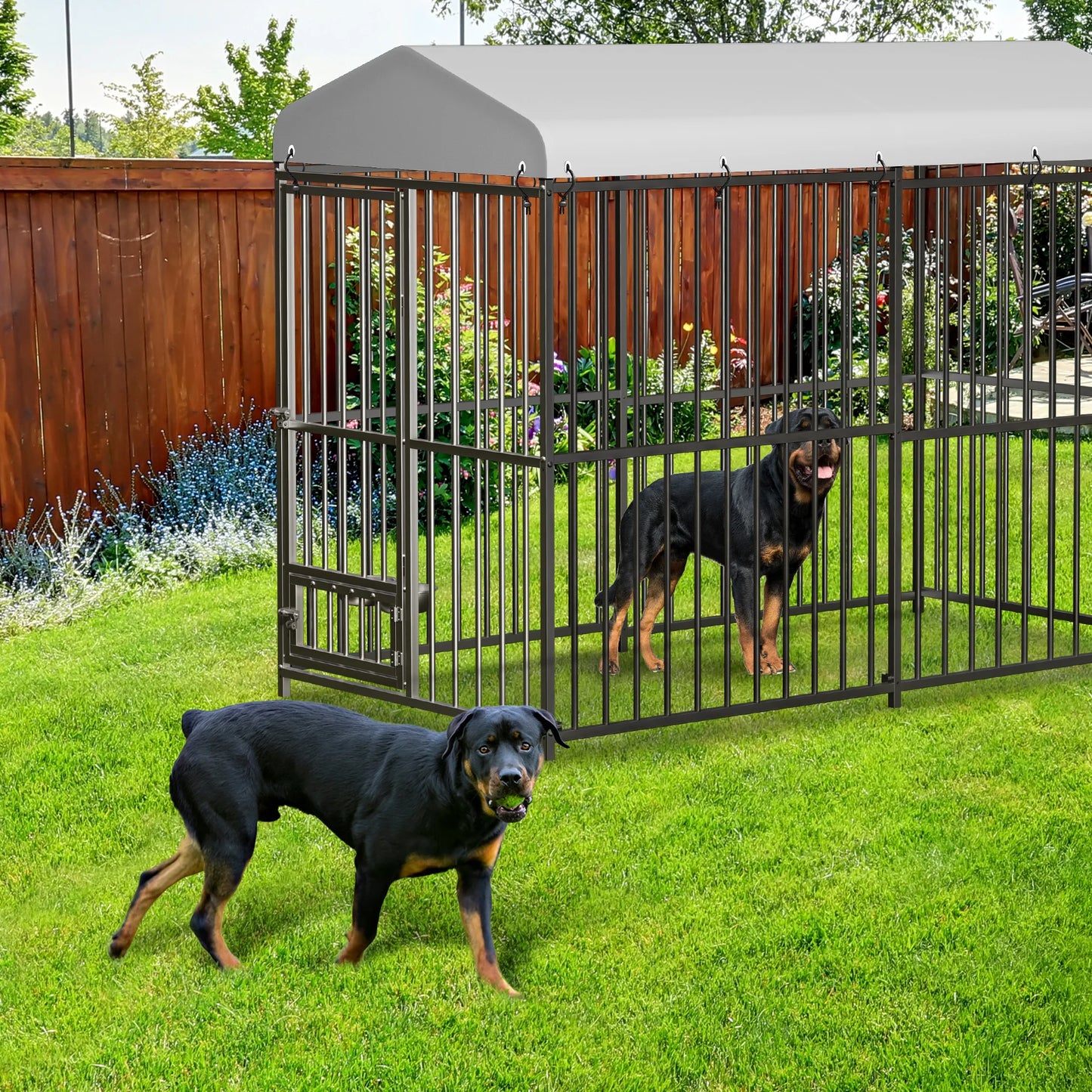 HiMISS Galvanized Metal Dog Kennel With UV Water-Resistant Cover