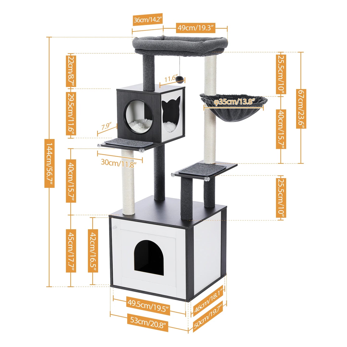 Pawz Multi Level Cat Tree With Scratching Posts And Hammock