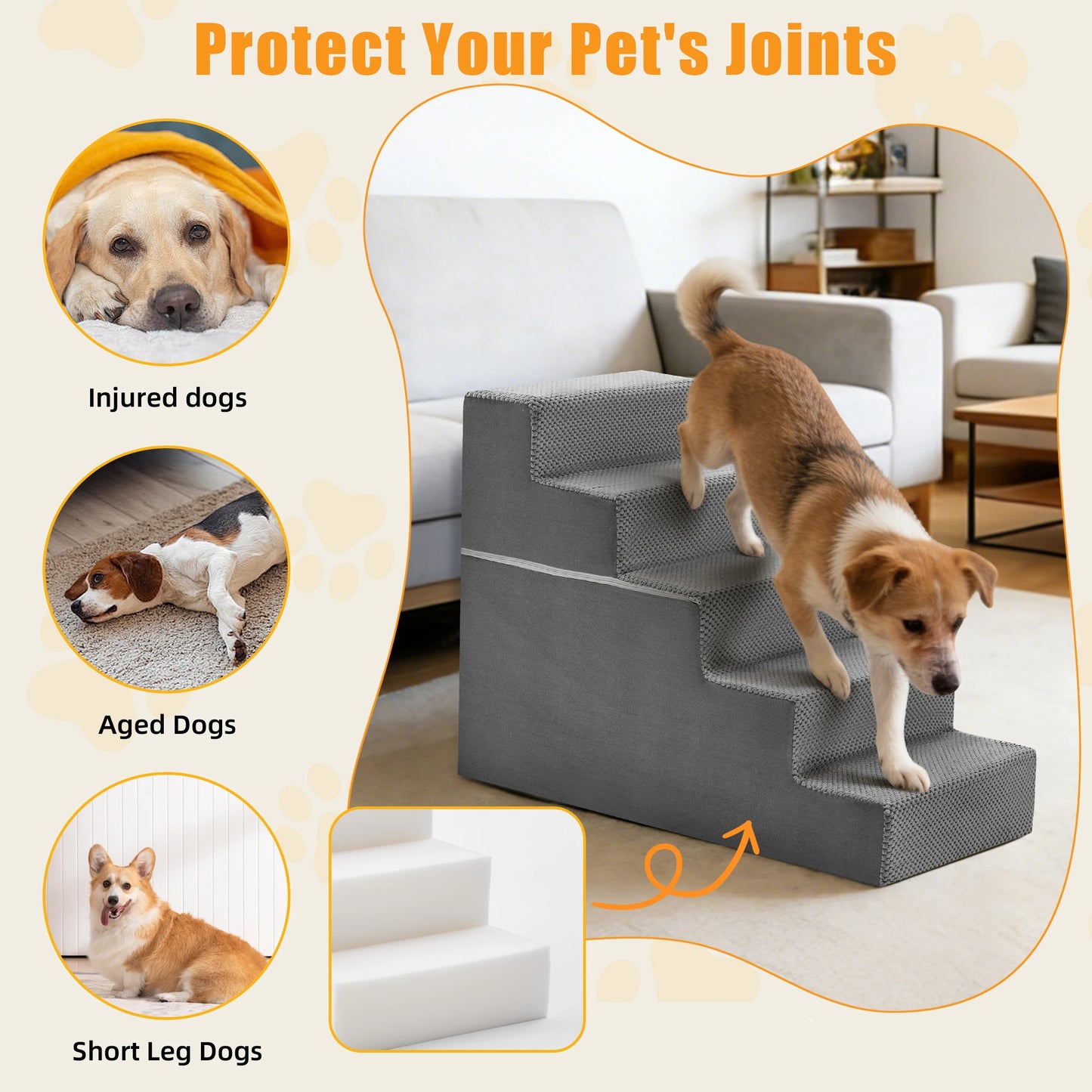 Three To Five Right Angled FoamNonSlip Dog Staircase Ramp
