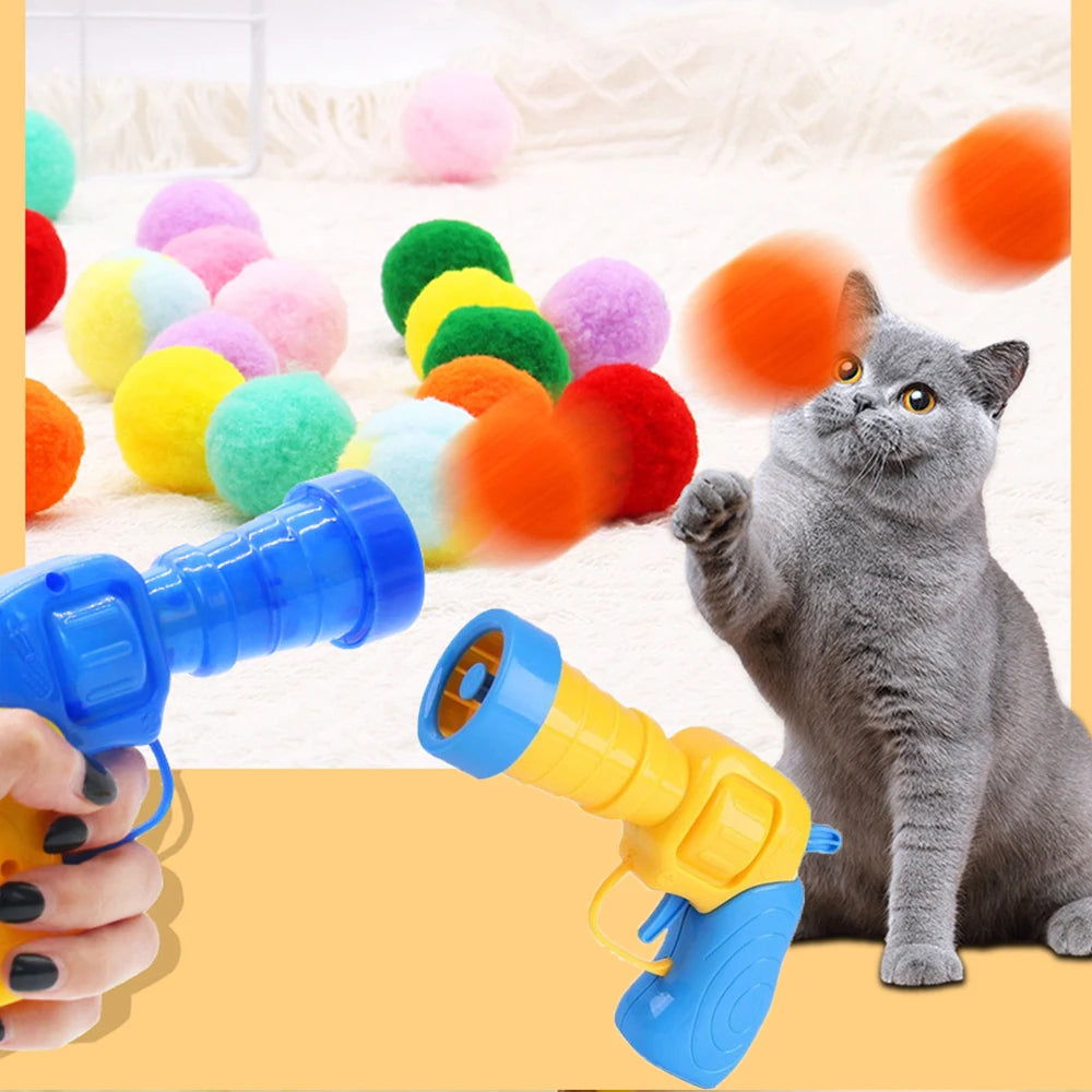 Interactive Cat Plush Ball Shooting Gun Launcher Toy