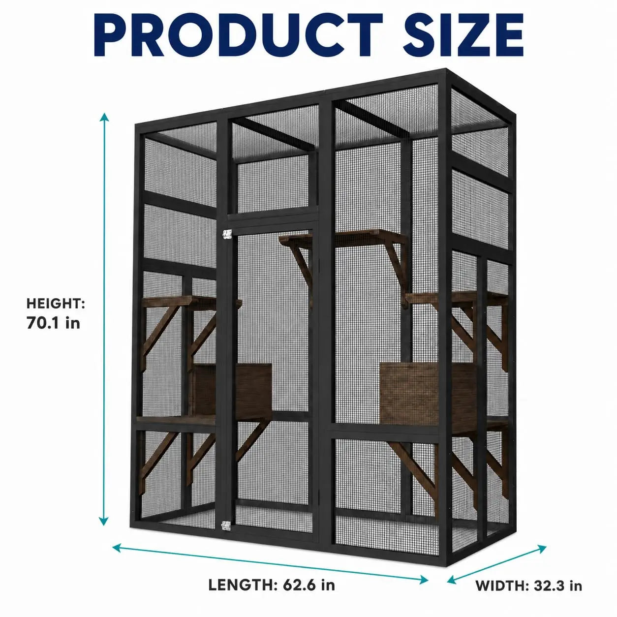 HiMISS Outdoor Catio Cat Enclosure Wooden House With Raised Platforms