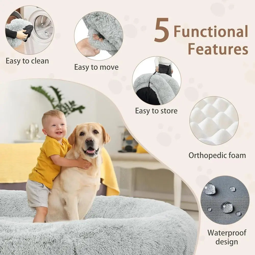 Memory Foam Dog Bed With Pillow And Plush Blanket Strap