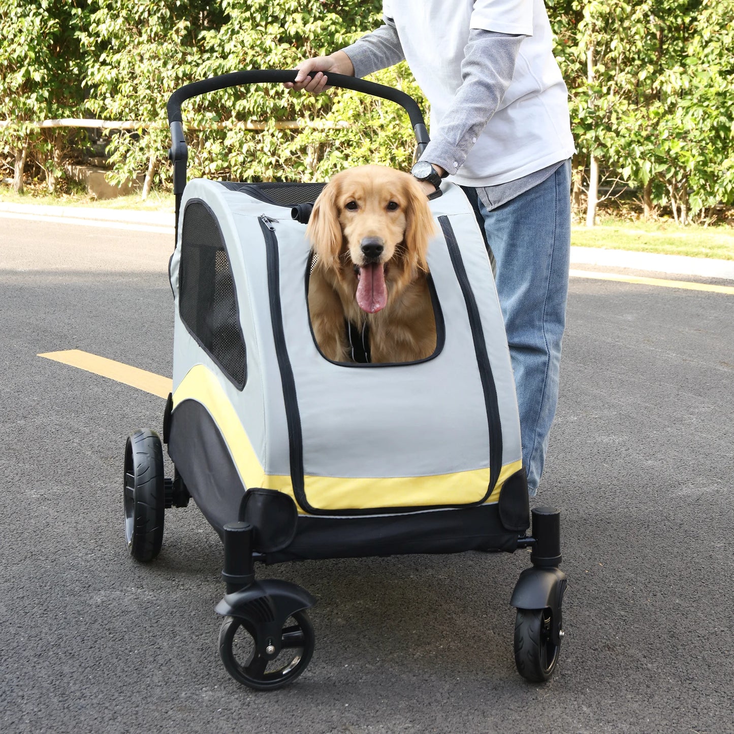 Portable Dog Stroller Foldable Travel Carriage For Outdoors Breathable Carrier