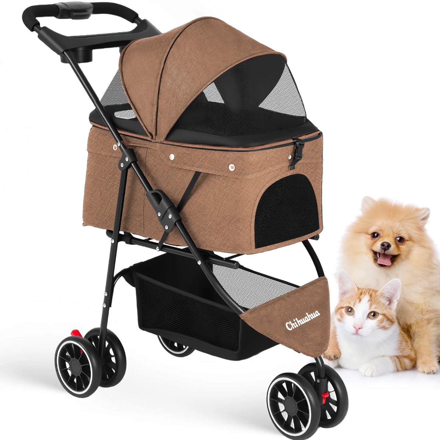 CHIHUAHUA Pet Stroller Foldable 3 Wheel Breathable Mesh Carrier
