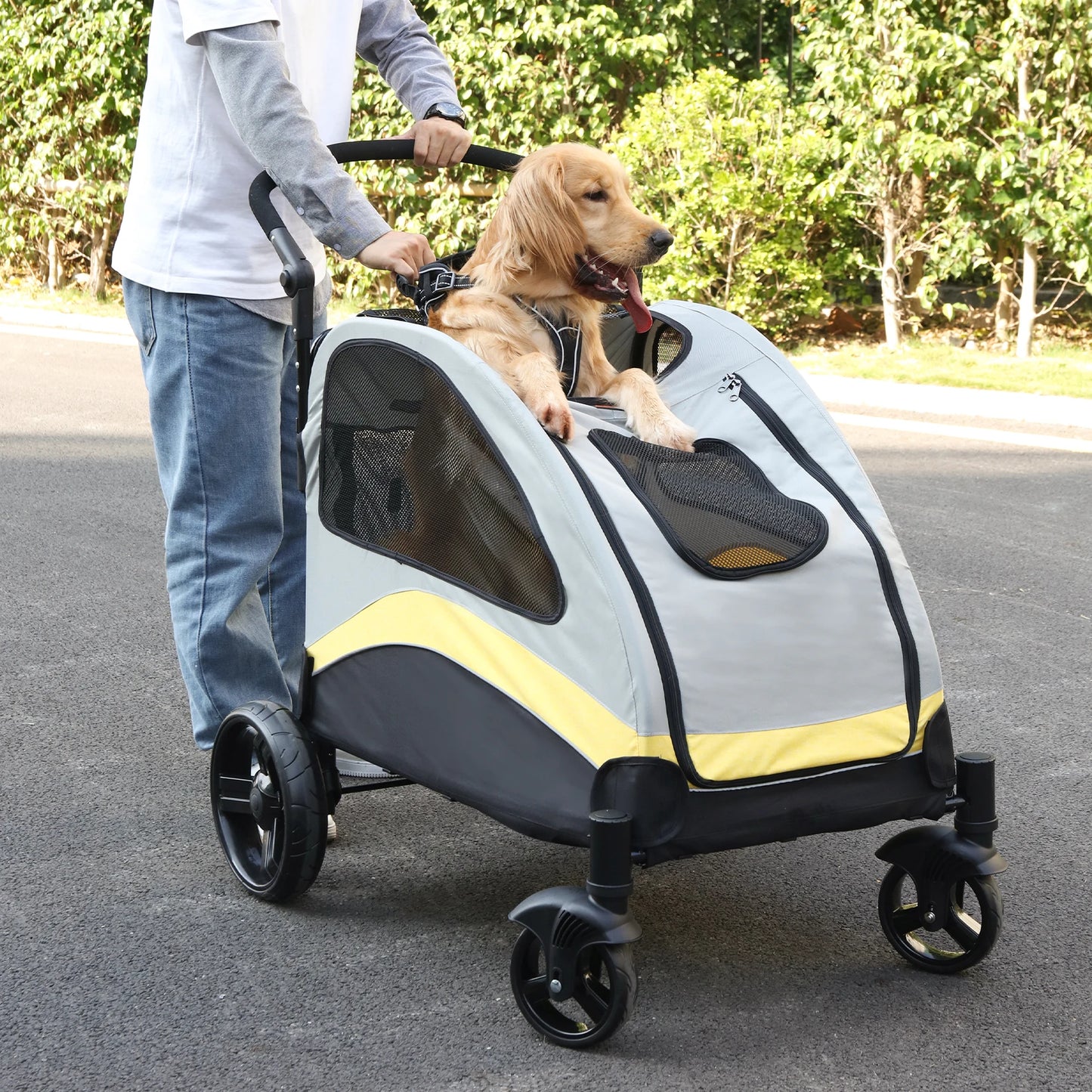 Portable Dog Stroller Foldable Travel Carriage For Outdoors Breathable Carrier